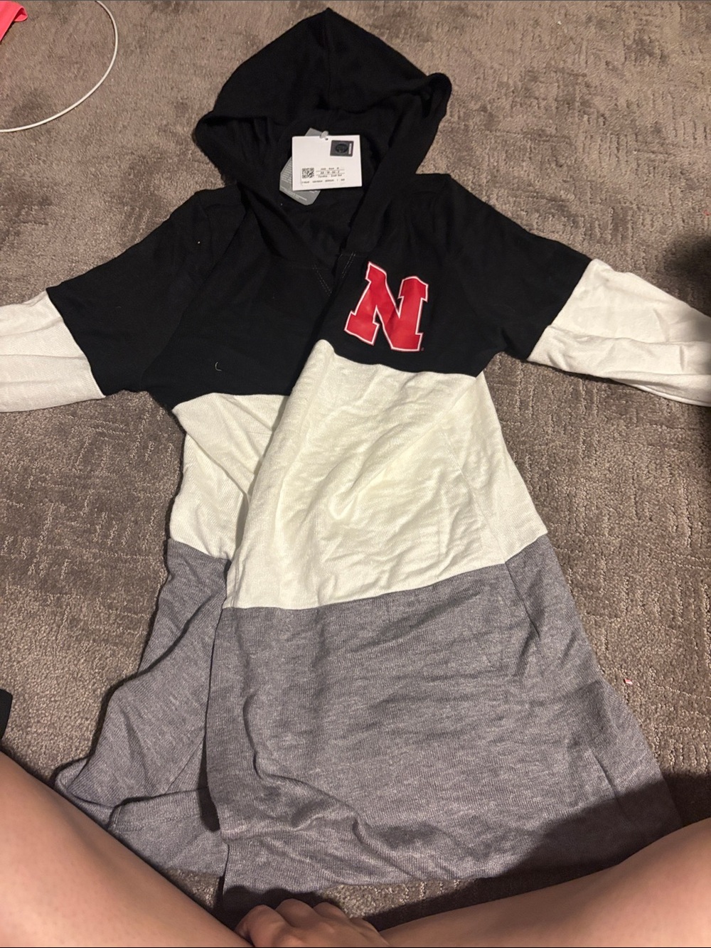 Colorblock Hooded Tunic with Red 'N' Patch - Black/White/Gray